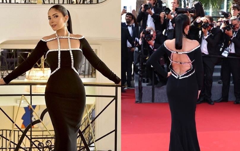 “Cannes” is the first time Mona Jackie’s dress reveals what’s under her back .. so she tries to control her chest!