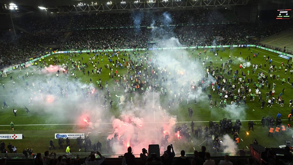 Fans besieged the stadium after Saint-Etienne was pushed to the second division